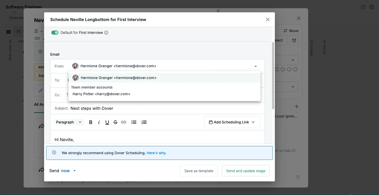 Screenshot: Send emails from other email addresses