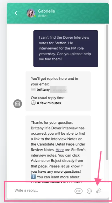 Screenshot: Get Help in the Dover App